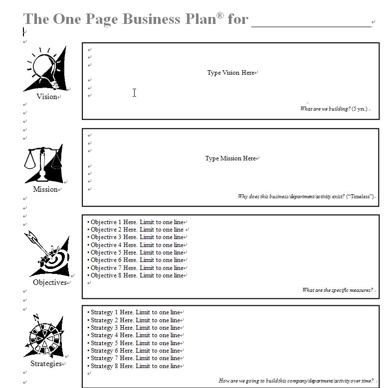 One Page Business Plan - 템플릿