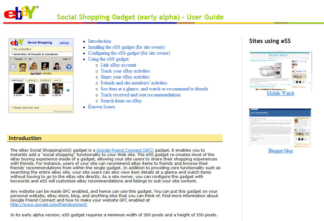 eBay Social Shopping Gadget User Guide